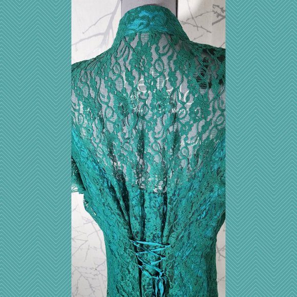 Nu Mode Vintage Emerald Green Lace Overlay Maxi Dress Edwardian - Picture 7 of 8